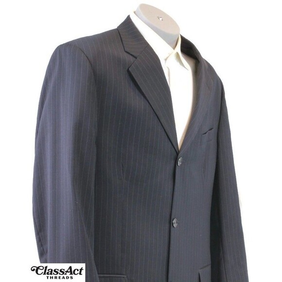 Bachrach Mens Blazer Sport Coat Suit Jacket Black Striped Wool 3 Button 44L - Picture 2 of 7